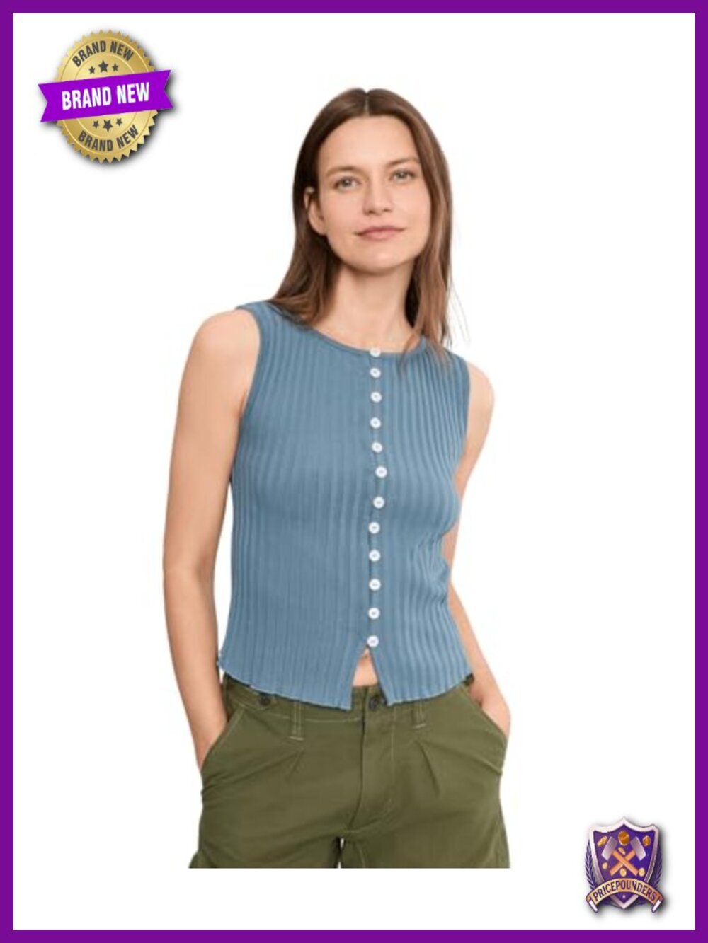 Free People Tilly Vest Button Front Classic Fit Crew Neck Sleeveless Outerwear